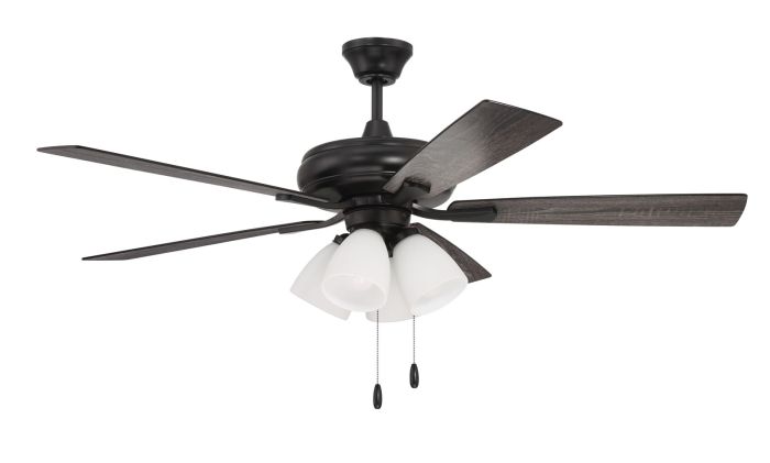 ##Antique Hardware## 52" Eos Frost 4 Light in Flat Black w/ Flat Black/Greywood Blades