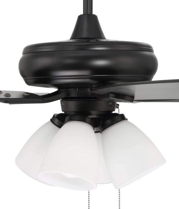 ##Antique Hardware## 52" Eos Frost 4 Light in Flat Black w/ Flat Black/Greywood Blades