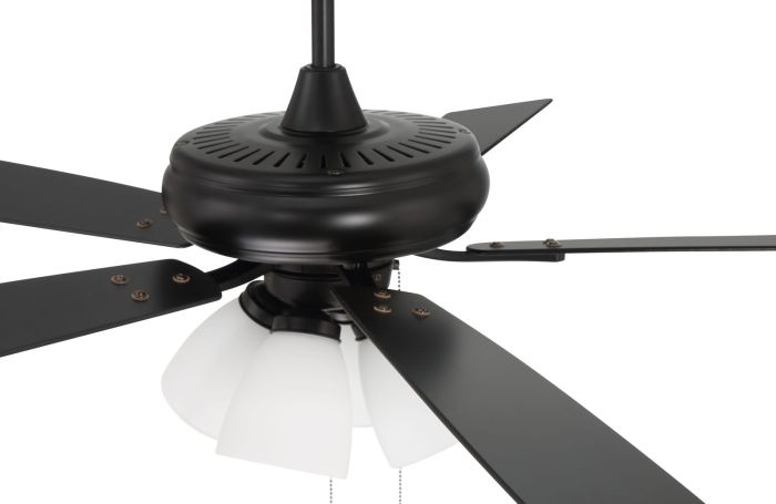 ##Antique Hardware## 52" Eos Frost 4 Light in Flat Black w/ Flat Black/Greywood Blades