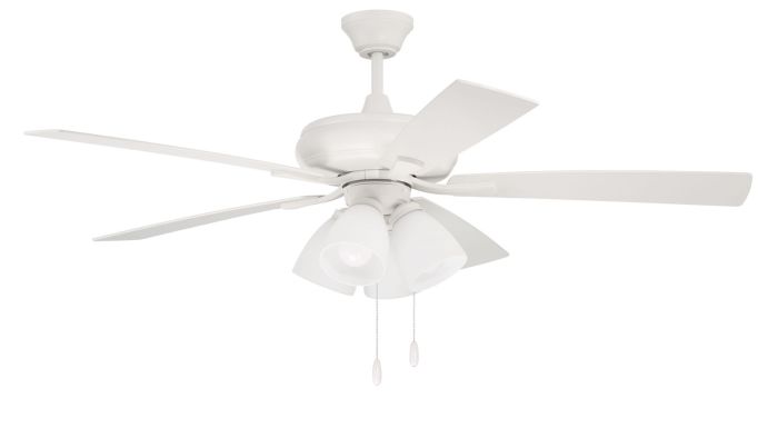 ##Antique Hardware## 52" Eos Frost 4 Light in White w/ White/Washed Oak Blades