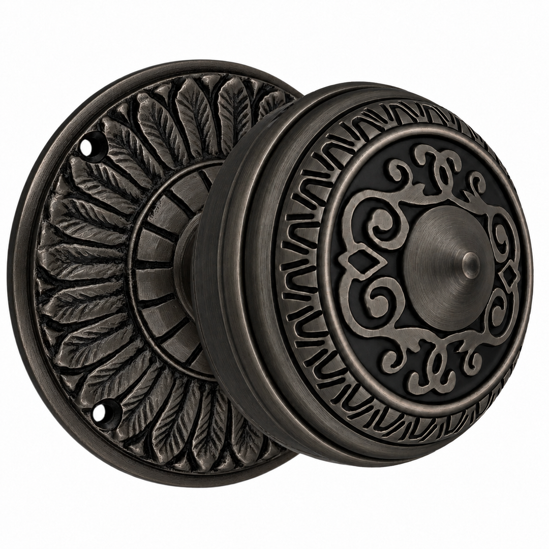 Feather Rosette Door Set with Egg & Dart Door Knobs (Several Finishes Available)