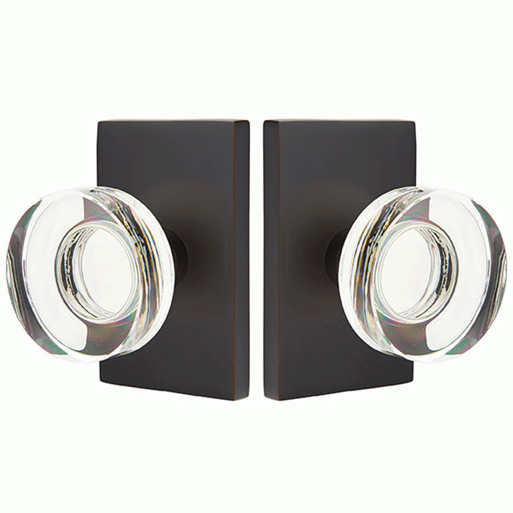 ##Antique Hardware## Emtek Modern Disc Crystal Door Knob Set With Modern Rectangular Rosette (Several Finish Options)