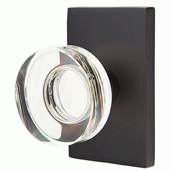 ##Antique Hardware## Emtek Modern Disc Crystal Door Knob Set With Modern Rectangular Rosette (Several Finish Options)