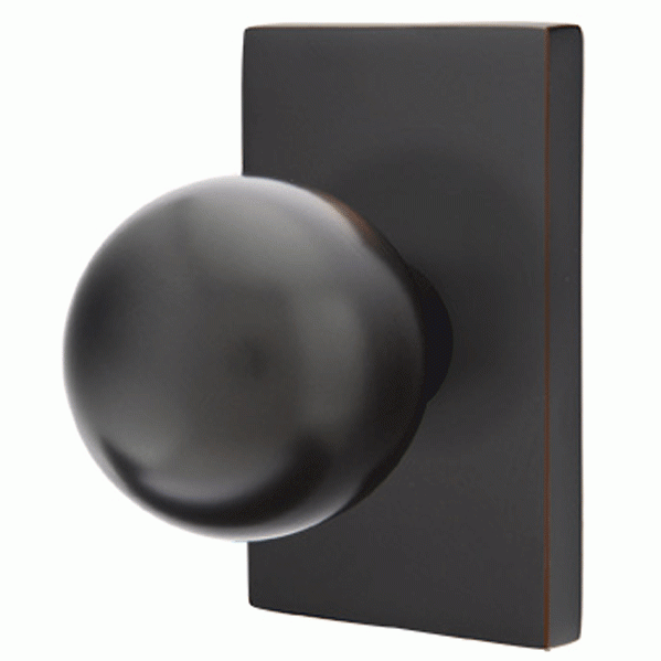 ##Antique Hardware## Emtek Solid Brass Orb Door Knob Set With Modern Rectangular Rosette (Several Finish Options)
