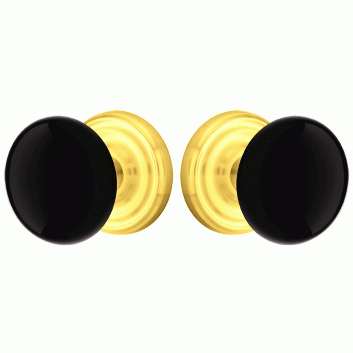 ##Antique Hardware## Black Porcelain Ebony Door Knob Set With Regular Rosette (Several Finish Options)