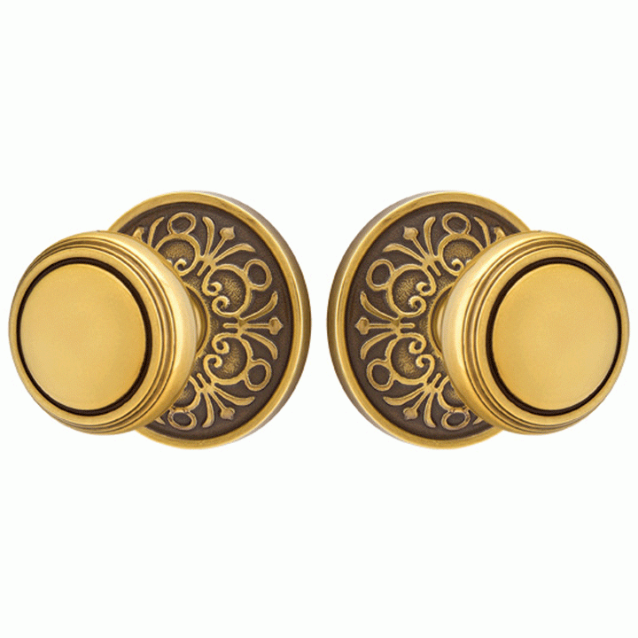 ##Antique Hardware## Solid Brass Norwich Door Knob Set With Lancaster Rosette (Several Finish Options)