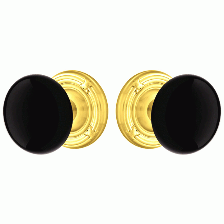 Antique Hardware Black Porcelain Ebony Door Knob Set With Ribbon & Reed Rosette (Several Finish Options) EMTEK DOOR KNOB
