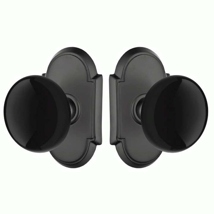 ##Antique Hardware## Black Porcelain Ebony Door Knob Set With # 8 Rosette (Several Finish Options)