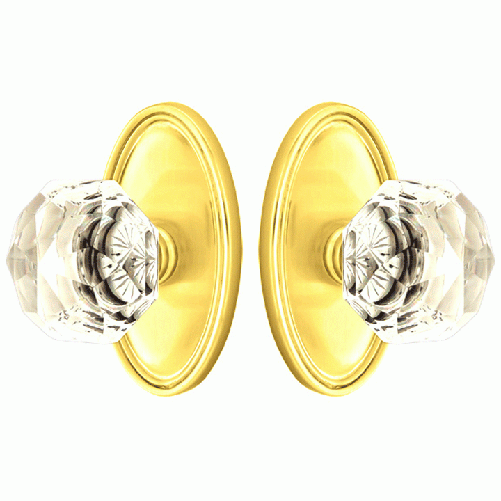 Antique Hardware Diamond Crystal Door Knob Set With Oval Rosette (Several Finish Options) EMTEK GLASS CRYSTAL DIAMOND DOOR KNOB