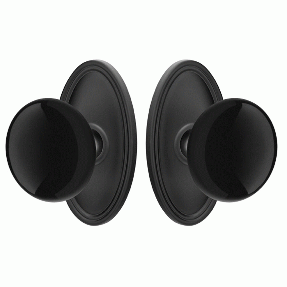 ##Antique Hardware## Black Porcelain Ebony Door Knob Set With Oval Rosette (Several Finish Options)