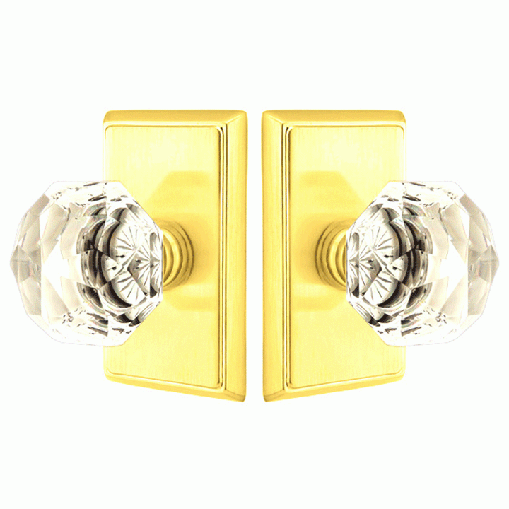 Antique Hardware Diamond Crystal Door Knob Set With Rectangular Rosette (Several Finish Options) EMTEK GLASS CRYSTAL DIAMOND DOOR KNOB