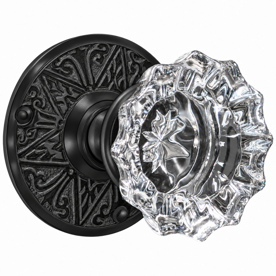 Traditional™ Eastlake Rosette Door Set with Fluted Crystal Door Knobs (Several Finishes Available)