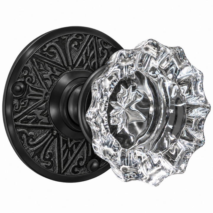 Traditional™ Eastlake Rosette Door Set with Fluted Crystal Door Knobs (Several Finishes Available)