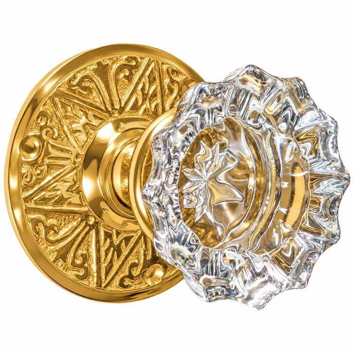 Traditional™ Eastlake Rosette Door Set with Fluted Crystal Door Knobs (Several Finishes Available)