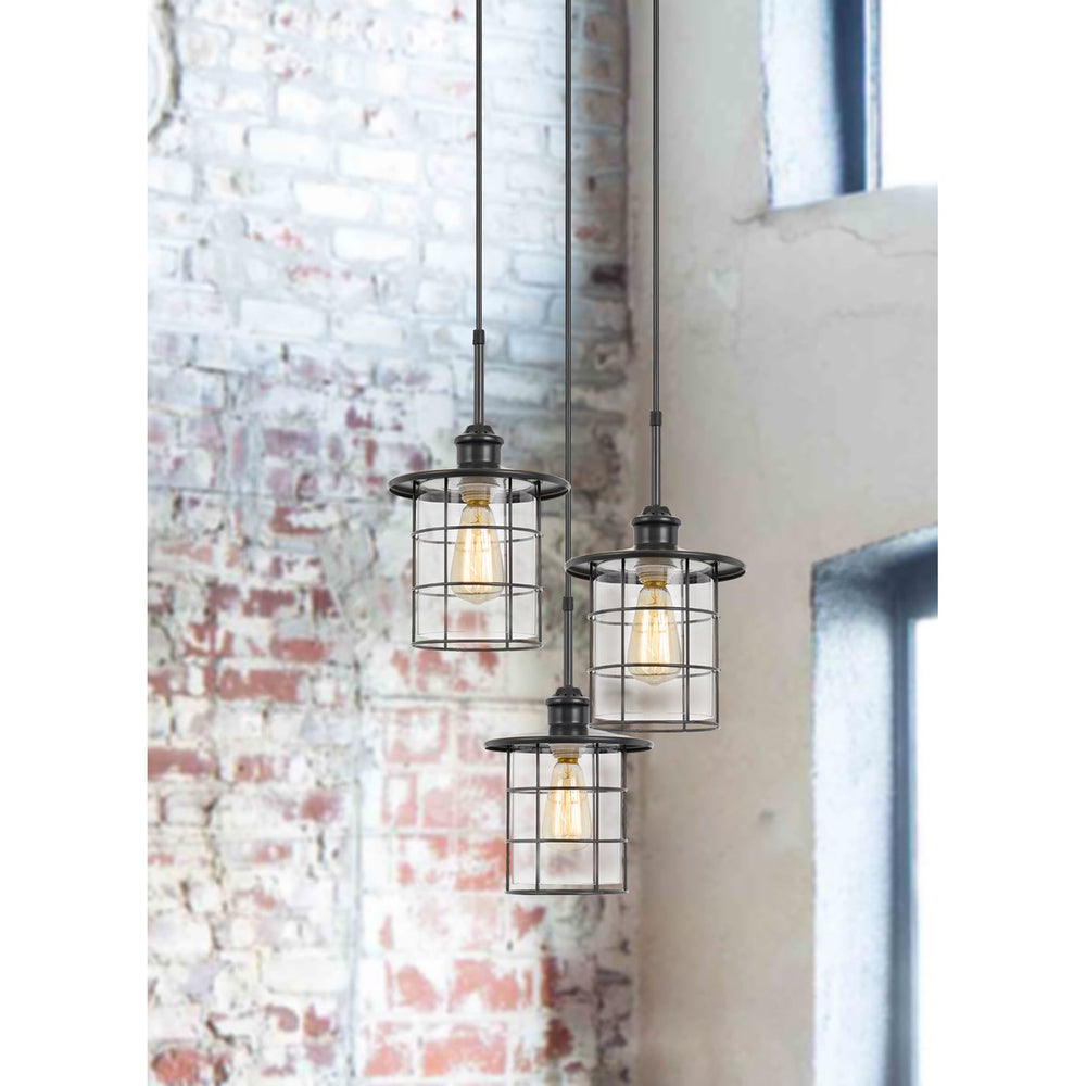 ##Antique Hardware## 60W X 3 SILVERTON METAL/GLASS PENDANT FIXTURE (EDISON BULBS INCLUDED)