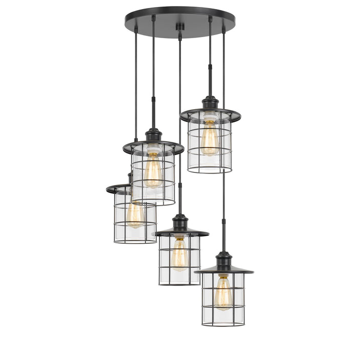 ##Antique Hardware## 60W X 5 SILVERTON METAL/GLASS PENDANT FIXTURE (EDISON BULBS INCLUDED)