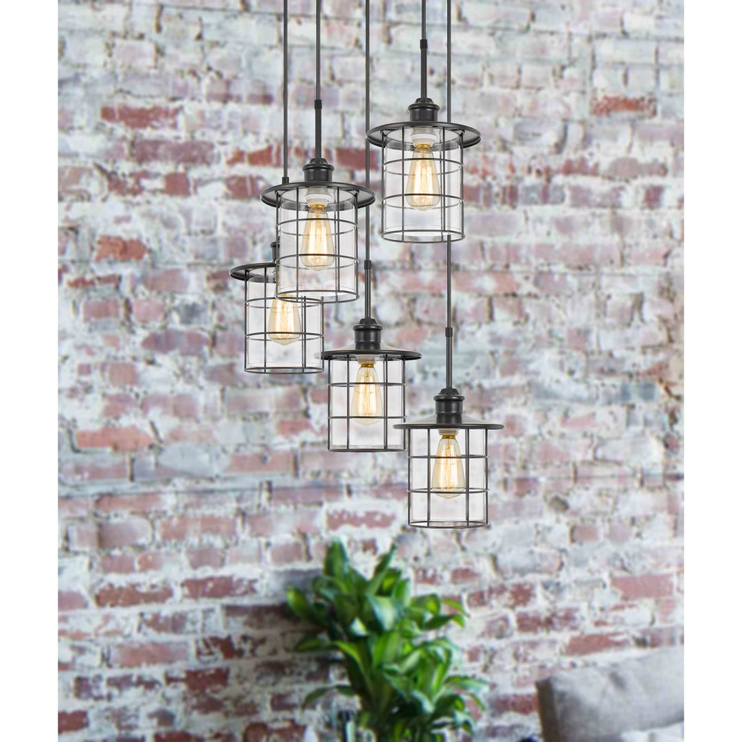 ##Antique Hardware## 60W X 5 SILVERTON METAL/GLASS PENDANT FIXTURE (EDISON BULBS INCLUDED)