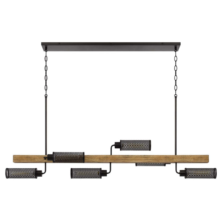 ##Antique Hardware## 60W X 6 LENOX PINE WOOD ISLAND CHANDELIER WITH METAL MESH SHADES
