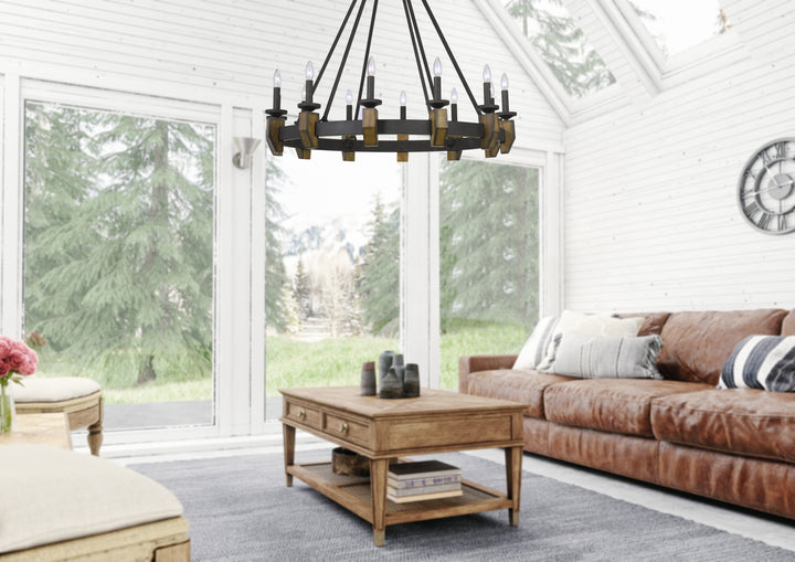##Antique Hardware## 60W X 12 CRUZ METAL/WOOD CHANDELIER
