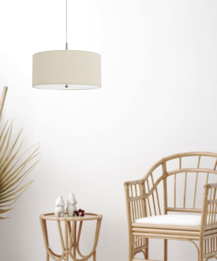 ##Antique Hardware## 60W X 3 ADDISON LINEN DRUM PENDANT