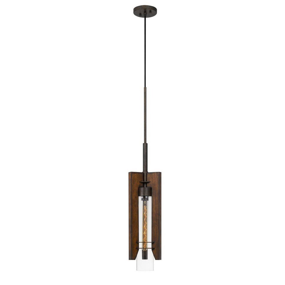 ##Antique Hardware## 60W ALMERIA WOOD/GLASS PENDANT FIXTURE (EDISON BULB NOT INCLUDED)