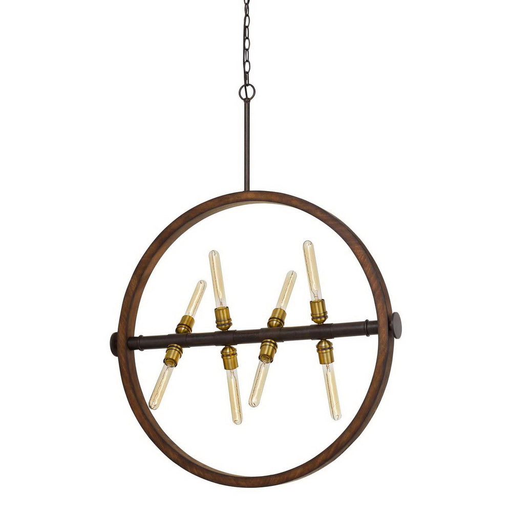 ##Antique Hardware## 60W X 8 TERAMO WOOD/METAL CHANDELIER WITH GLASS SHADE (EDISON BULBS NOT INCLUDED)
