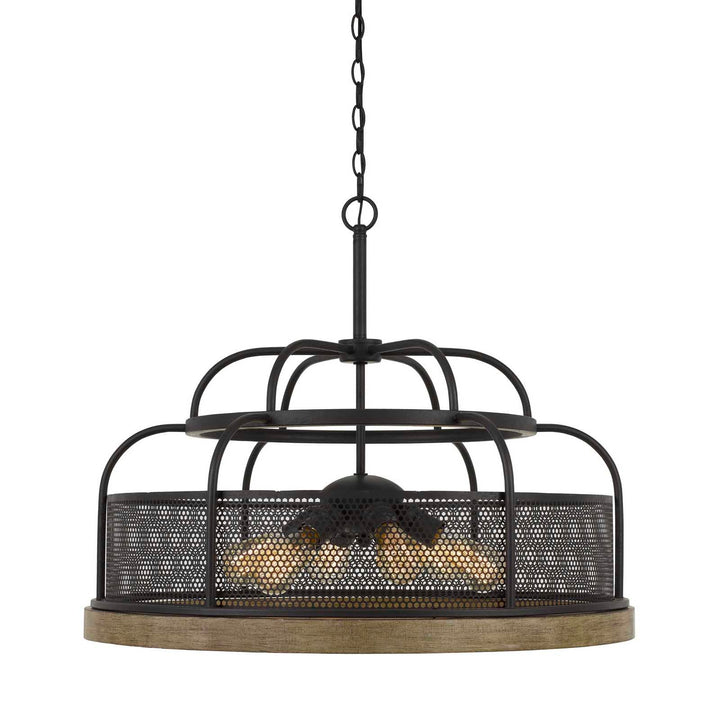 ##Antique Hardware## AKAKI 60W X 6 METAL/PINE WOOD CHANDELIER  (EDISON BULBS NOT INCLUDED)