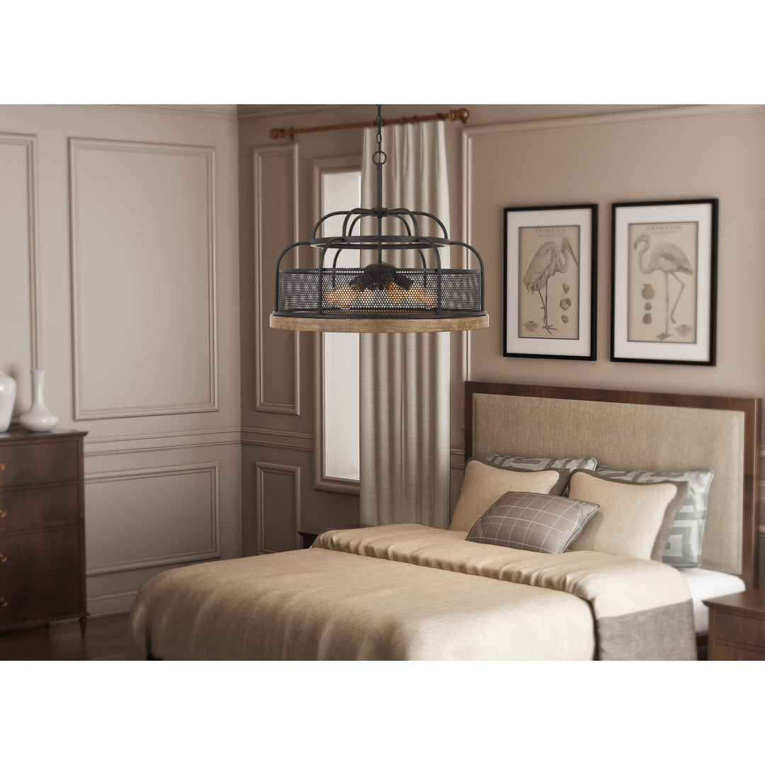 ##Antique Hardware## AKAKI 60W X 6 METAL/PINE WOOD CHANDELIER  (EDISON BULBS NOT INCLUDED)