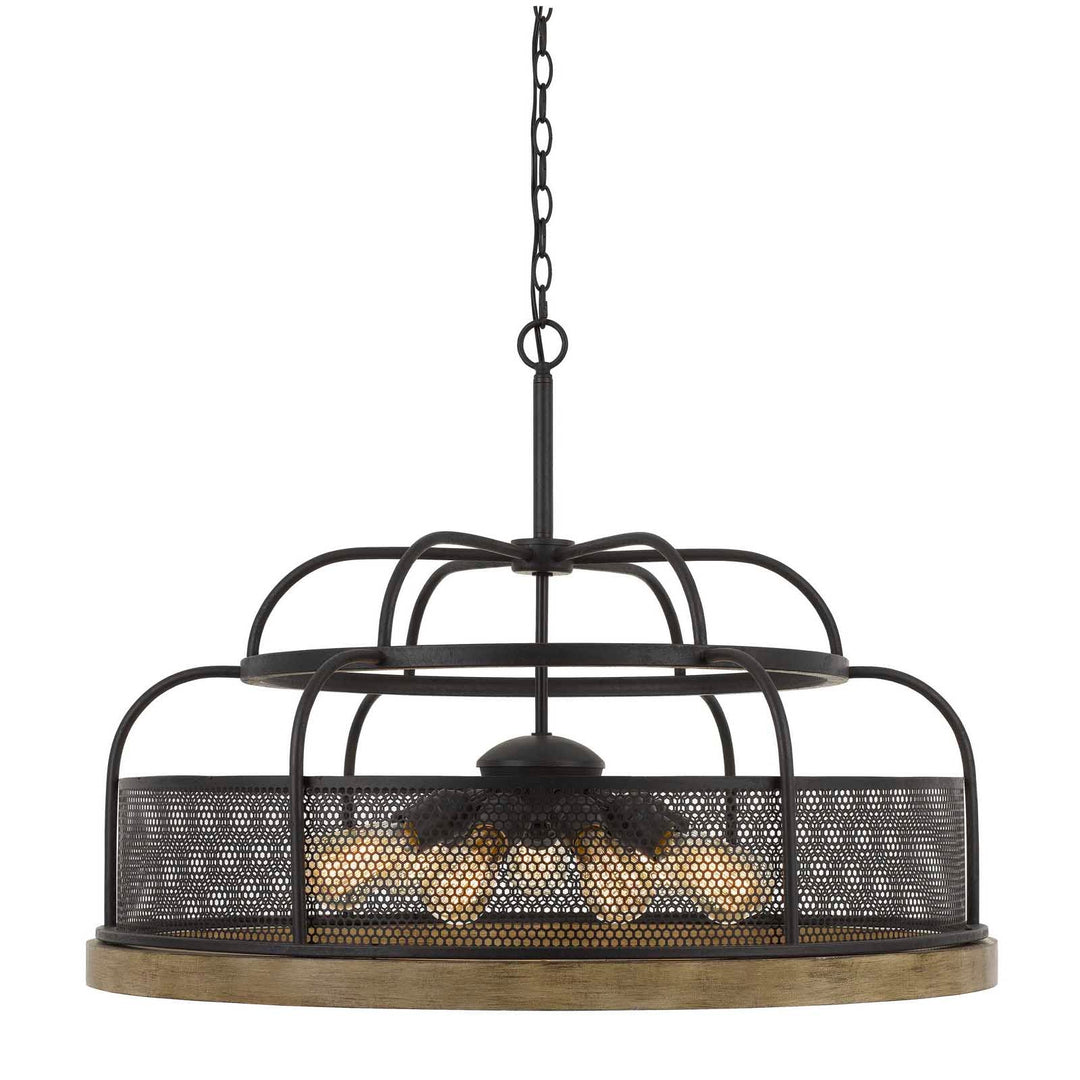 ##Antique Hardware## AKAKI 60W X 9 METAL/PINE WOOD CHANDELIER  (EDISON BULBS NOT INCLUDED)