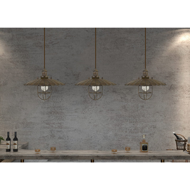 ##Antique Hardware## OLIVE OLD INDUSTRIAL METAL PENDANT WITH GLASS SHIELD (EDISON BULB NOT INCLUDED)