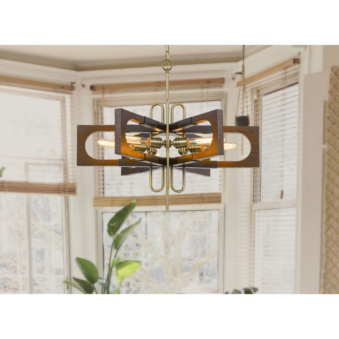 ##Antique Hardware## 60W X 6 SNEEK METAL/WOOD CHANDELIER (EDISON BULBS ARE NOT INCLUDED)