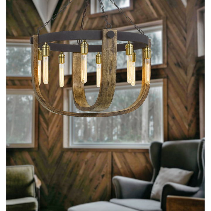 ##Antique Hardware## 60W X 8 APULIA METAL/WOOD CHANDELIER (EDISON BULBS ARE NOT INCLUDED)
