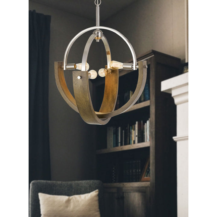 ##Antique Hardware## 60W X 4 RAUMA METAL/WOOD CHANDELIER (EDISON BULBS ARE NOT INCLUDED)
