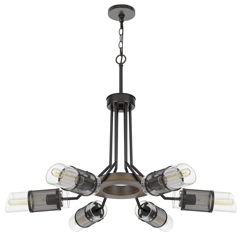 Antique Hardware 60W X 6 SAVONA PINE WOOD/METAL CHANDELIER WITH DOUBLE LAYER GLASS/METAL MESH SHADE. (EDISON BULBS NOT INCLUDED) Chandelier