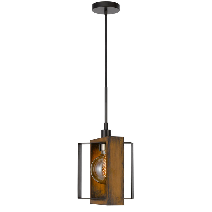 ##Antique Hardware## 60W AGRIGENTO PINE WOOD/METAL MINI PENDANT FIXTURE (EDISON BULB INCLUDED)