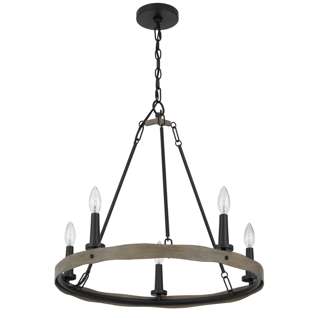 ##Antique Hardware## MAIDSTONE METAL CHANDELIER WITH WOOD FINISH