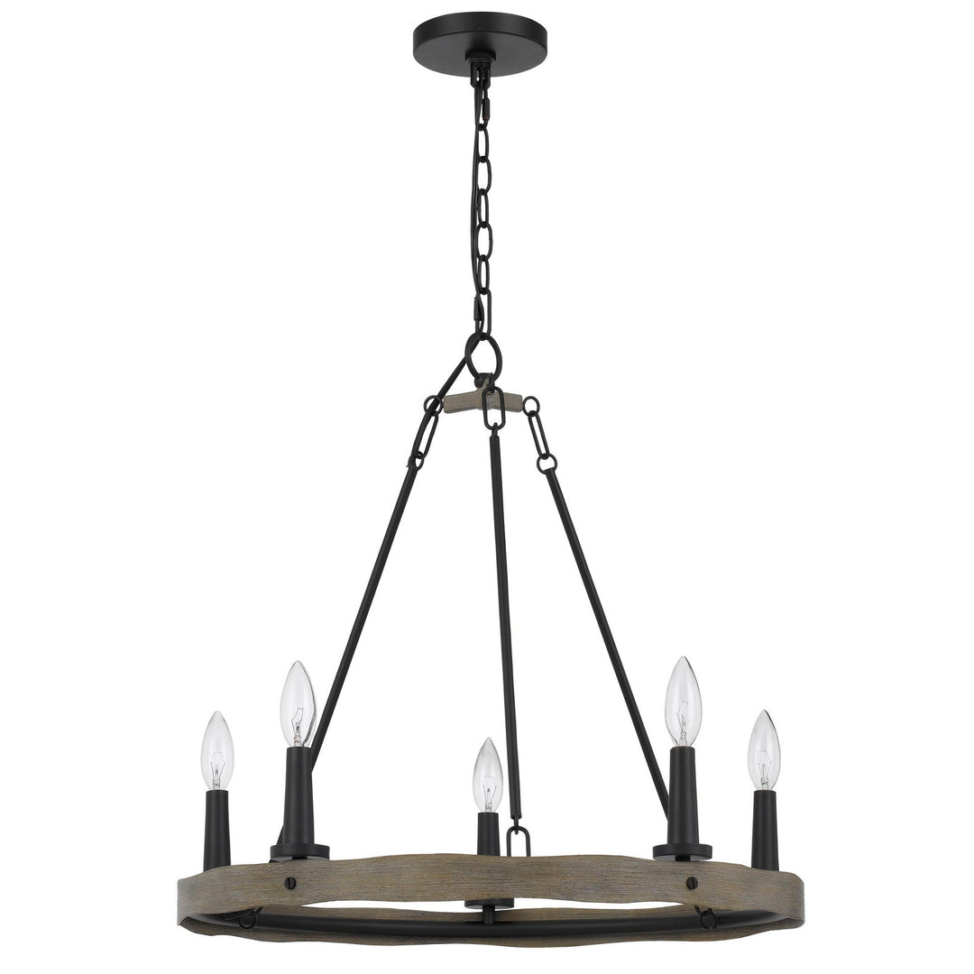 ##Antique Hardware## MAIDSTONE METAL CHANDELIER WITH WOOD FINISH