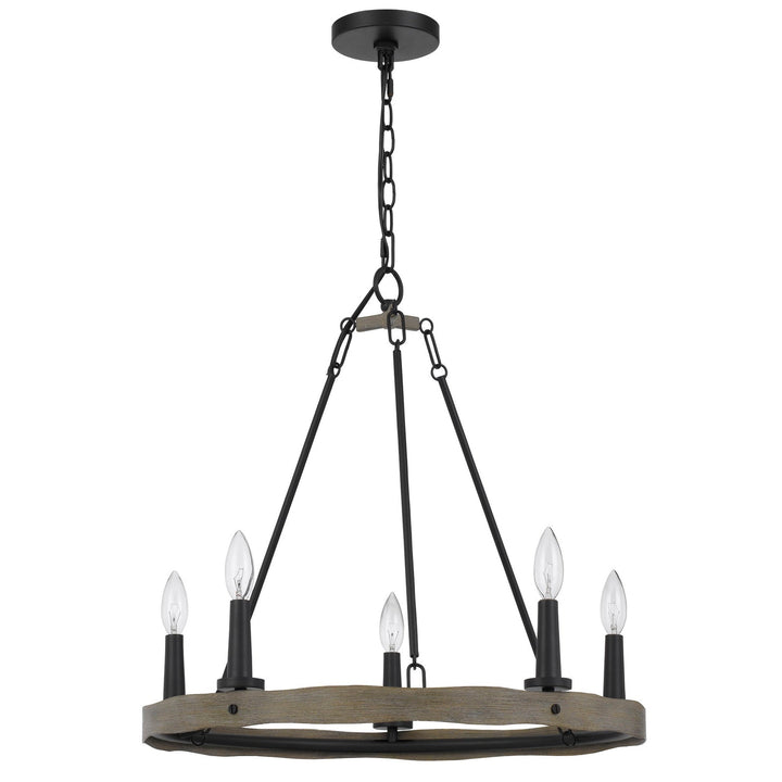 ##Antique Hardware## MAIDSTONE METAL CHANDELIER WITH WOOD FINISH