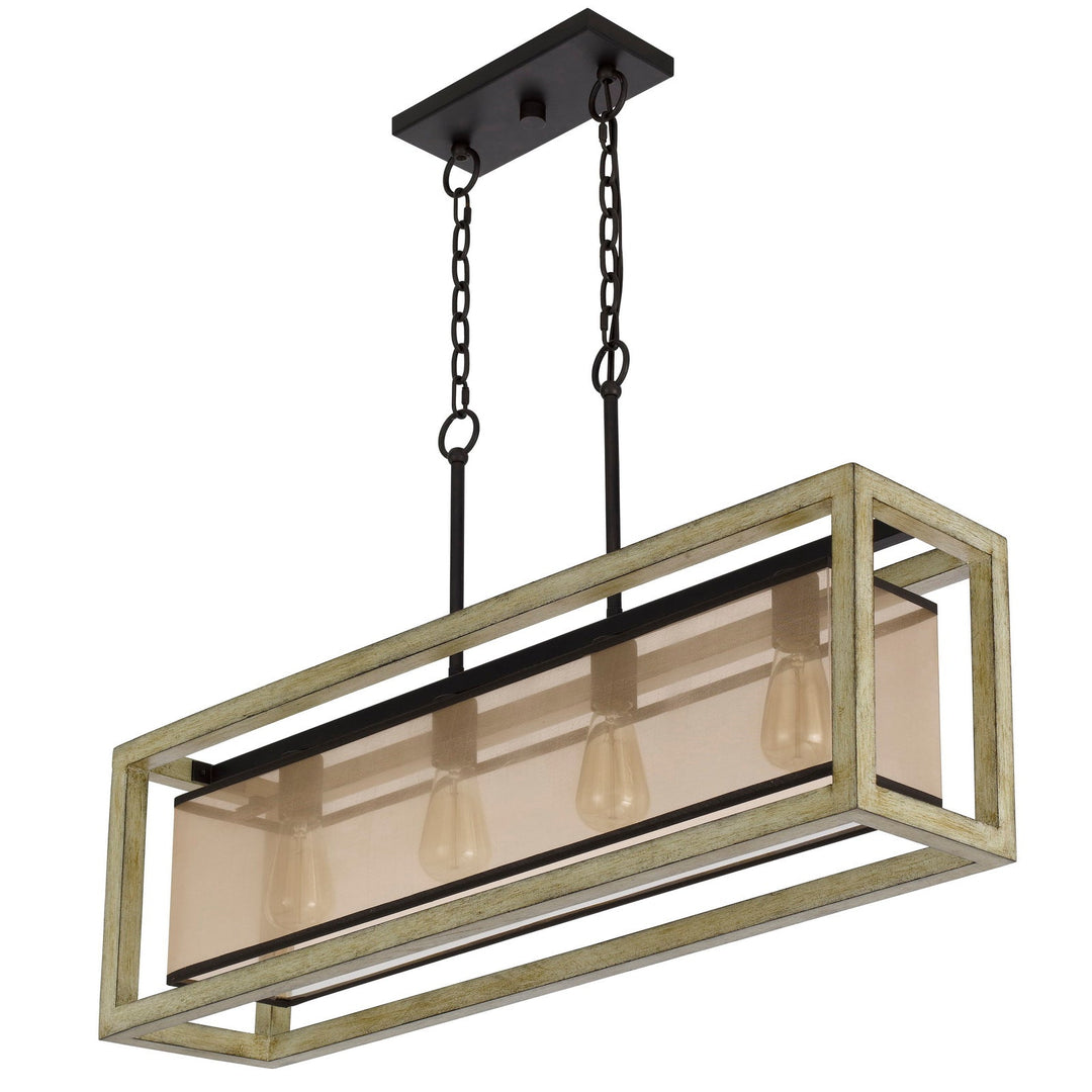 ##Antique Hardware## PALENCIA RUBBER WOOD ISLAND CHANDELIER WITH ORGANZA SHADE
