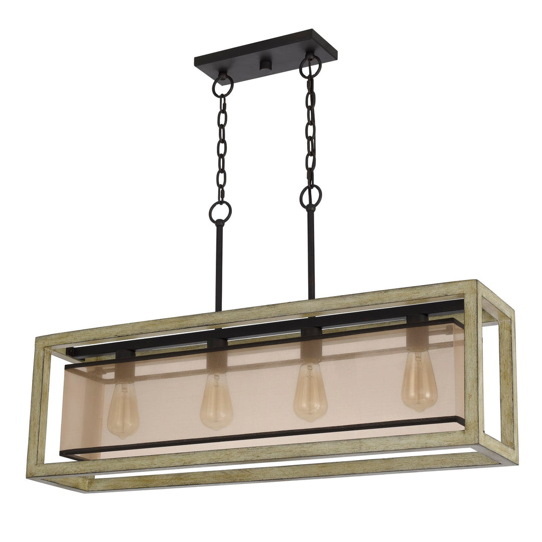 ##Antique Hardware## PALENCIA RUBBER WOOD ISLAND CHANDELIER WITH ORGANZA SHADE