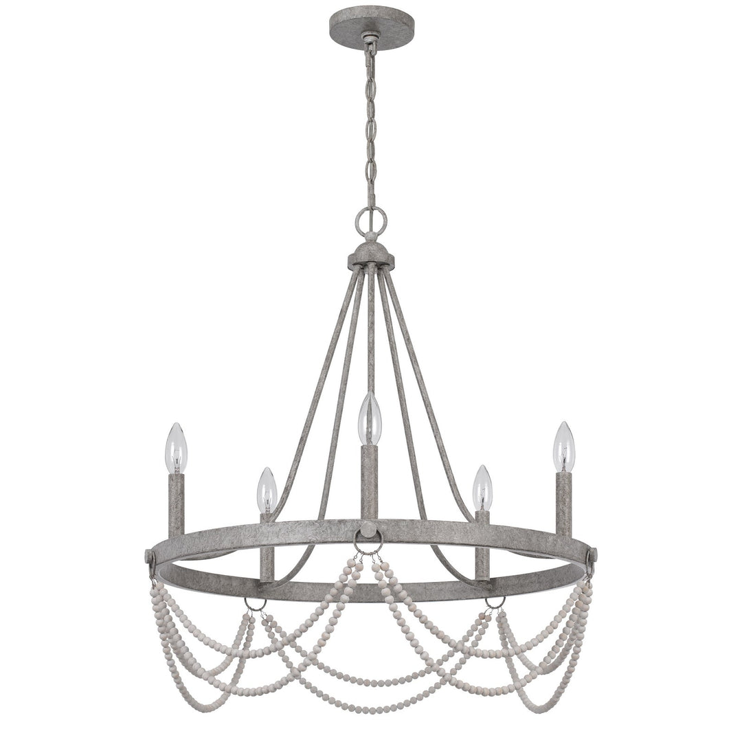 ##Antique Hardware## 60W X 5 ANNISTON BEADED METAL CHANDELIER