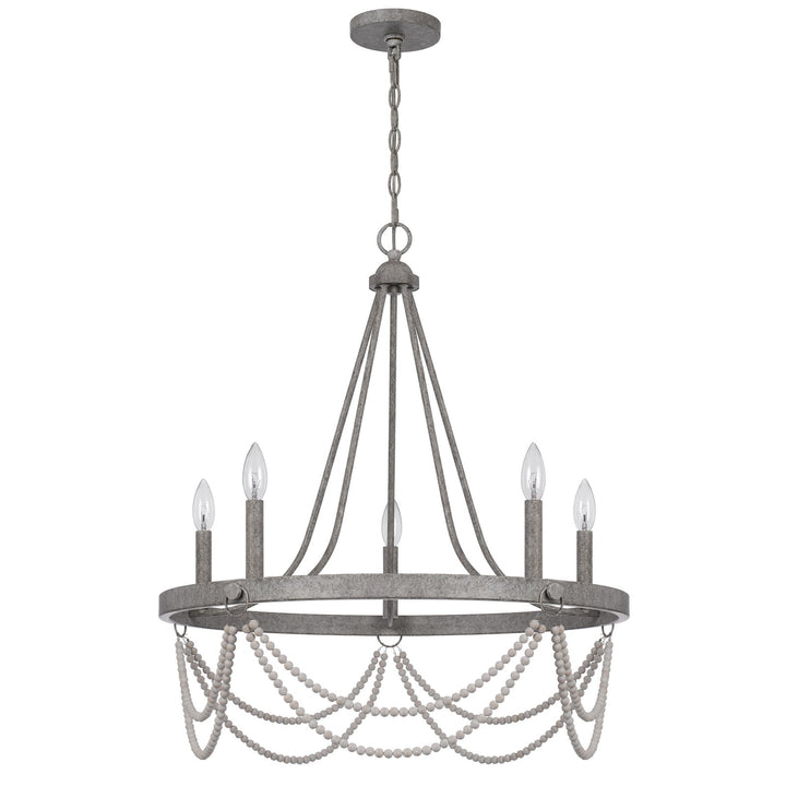 ##Antique Hardware## 60W X 5 ANNISTON BEADED METAL CHANDELIER