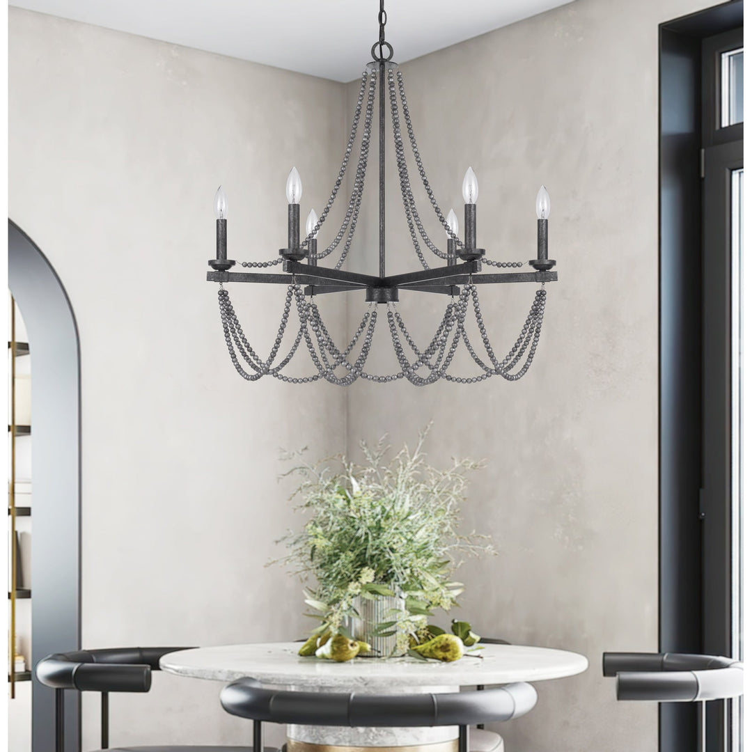 ##Antique Hardware## 60W X 6 VENTURA METAL BEADED CHANDELIER