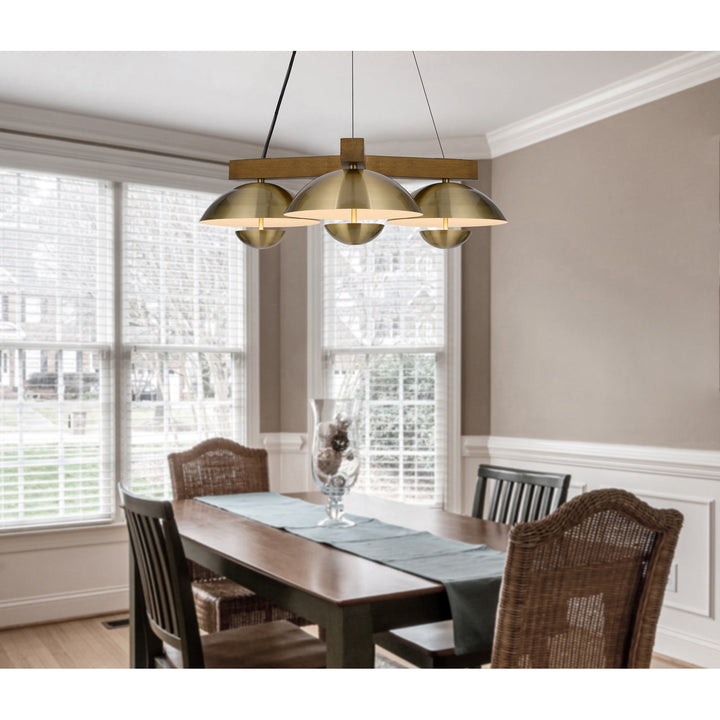 ##Antique Hardware## LAKELAND 15W X 3 INTERGRATED DIMMABLE LED METAL / BIRCH WOOD PENDANT LIGHT WITH HALF DOMED METAL SHADE