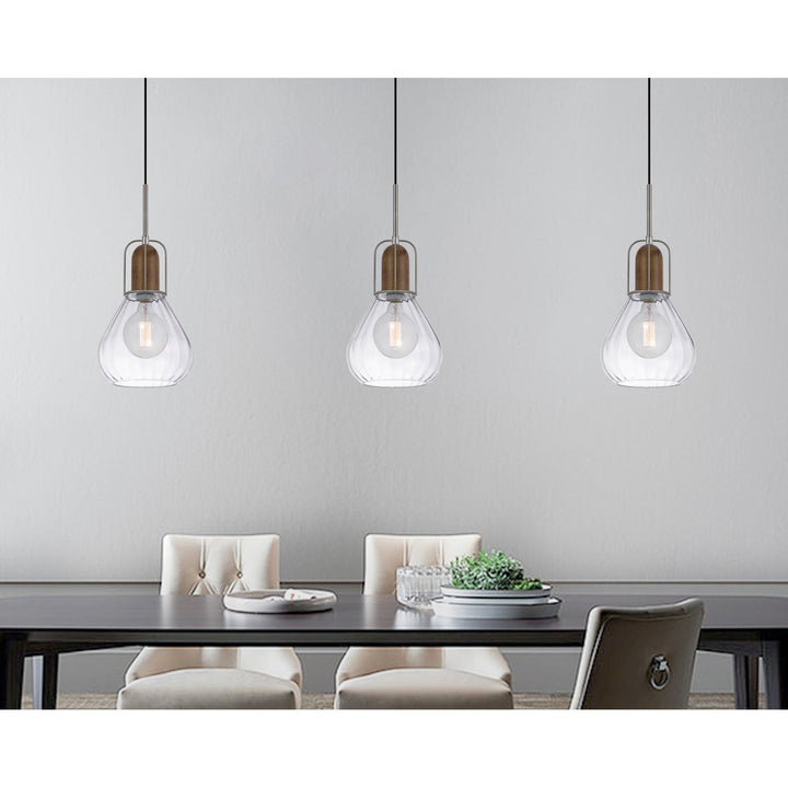 Antique Hardware 60W ROCHELLE METAL / RUBBER WOOD MINI GLASS PENDANT Pendant