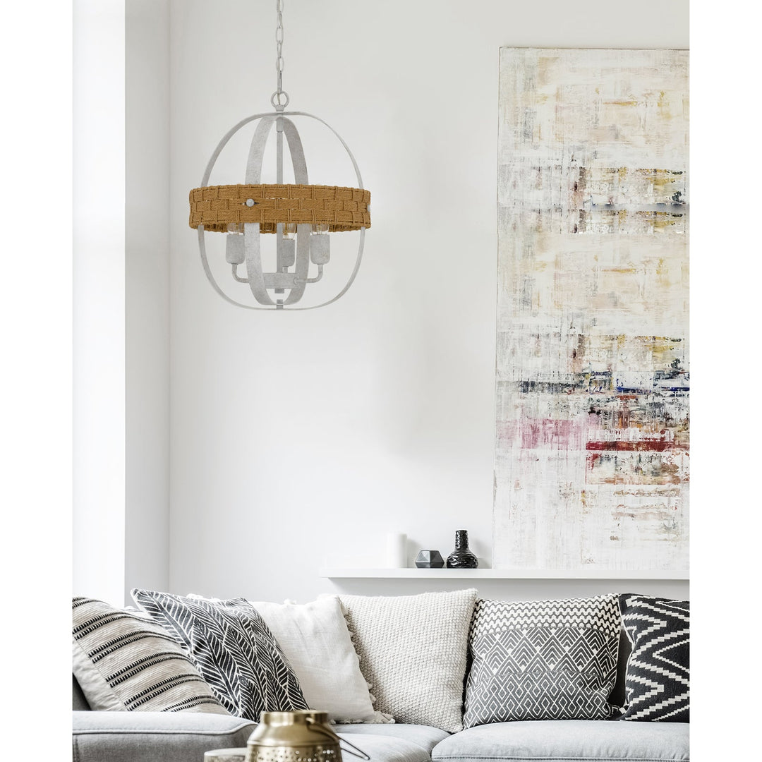 ##Antique Hardware## 60W X 3 BARTON METAL CHANDELIER WITH RATTAN DESIGN