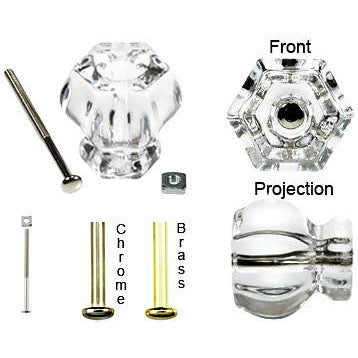 ##Antique Hardware## 1 Inch Hexagon Crystal Glass Cabinet & Furniture Knobs (Several Colors)