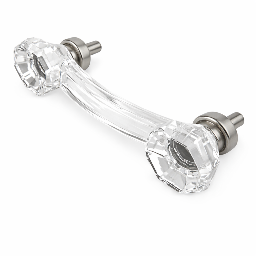 4 Inch Overall (3 Inch c-c) Clear Glass Old Town Octagon Shape Cabinet Pulls (Several Finishes Available)