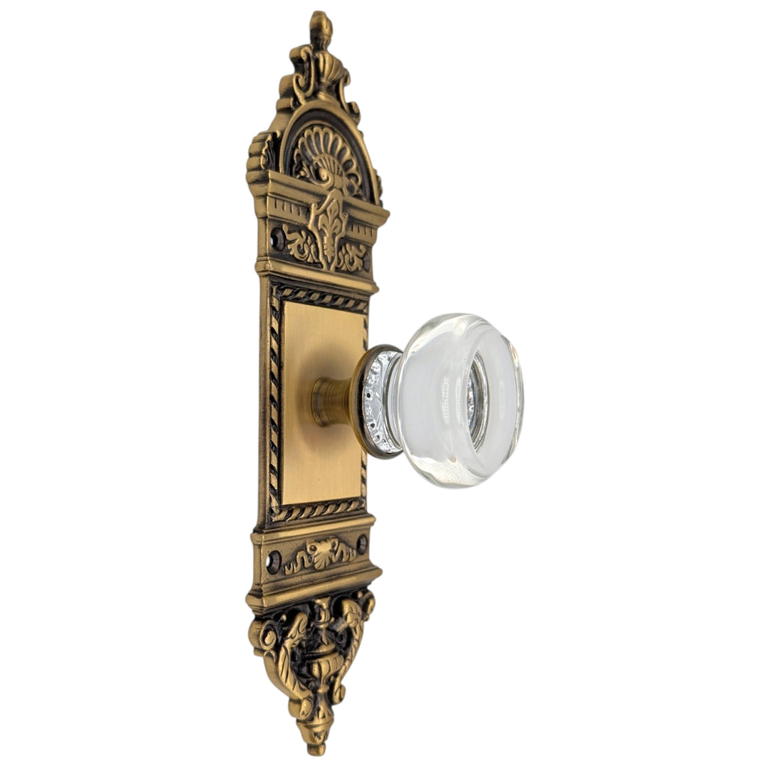 Traditional™ L'Enfant Small Backplate Door Set with Crystal Round Door Knobs (Several Finishes Available)
