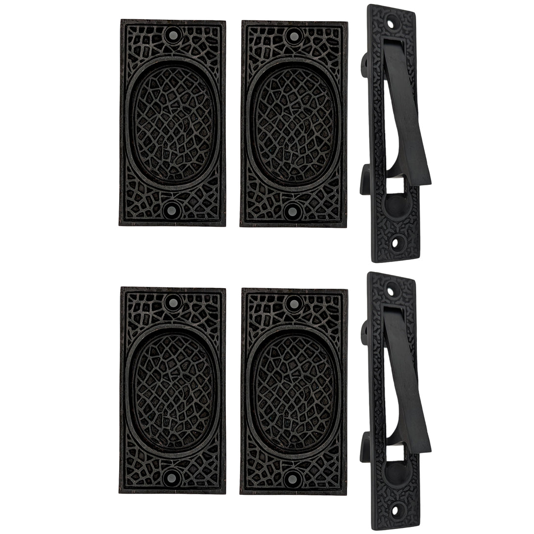 ##Antique Hardware## Arts & Crafts Pattern Pocket Door Set (Several Finishes Available)